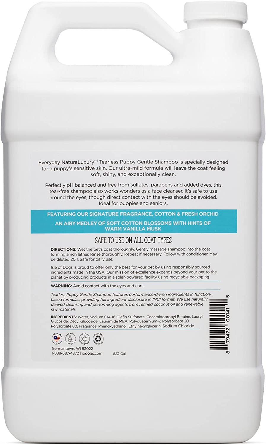 - Everyday Natural Luxury Tearless Puppy Shampoo - Cotton + Fresh Orchid - Sulfate & Paraben Free Formula - 1 Gal, (823-Gal)