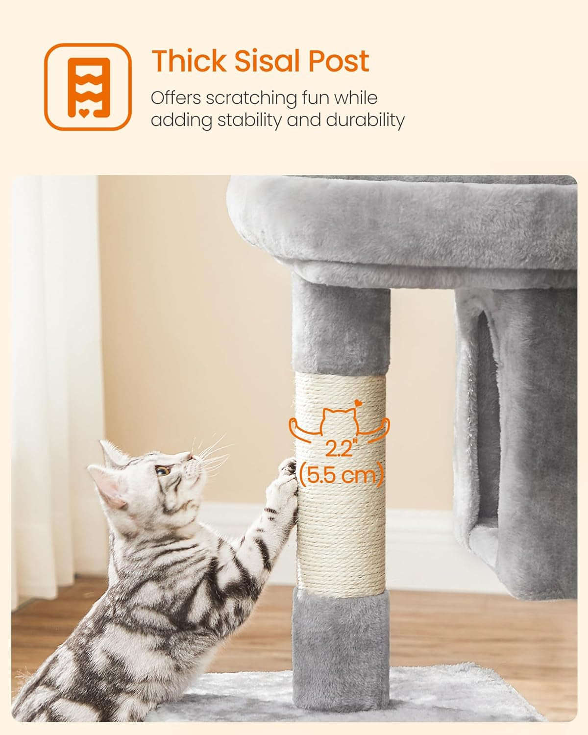 Deluxe 33.1-Inch Cat Tree Tower for Large Cats - Plush Condo, Spacious Perch, 2 Cozy Caves, and Scratching Post in Light Gray
