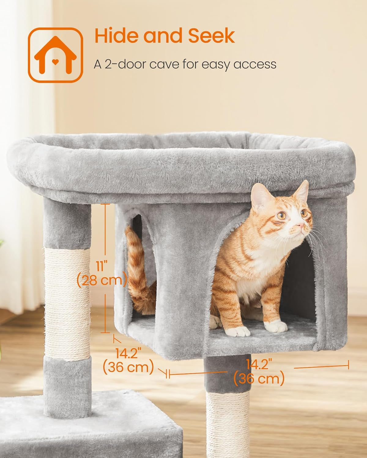 Deluxe 33.1-Inch Cat Tree Tower for Large Cats - Plush Condo, Spacious Perch, 2 Cozy Caves, and Scratching Post in Light Gray