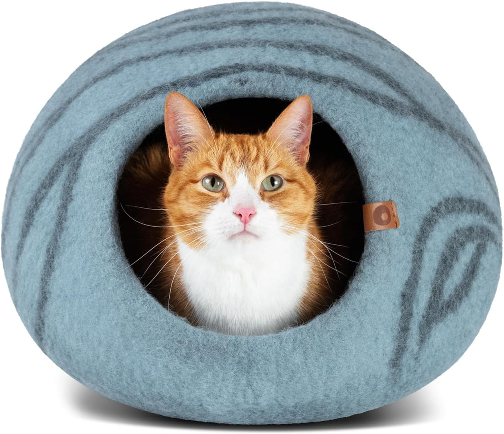 Luxurious Aquamarine Medium Felt Cat Cave Bed for Ultimate Comfort