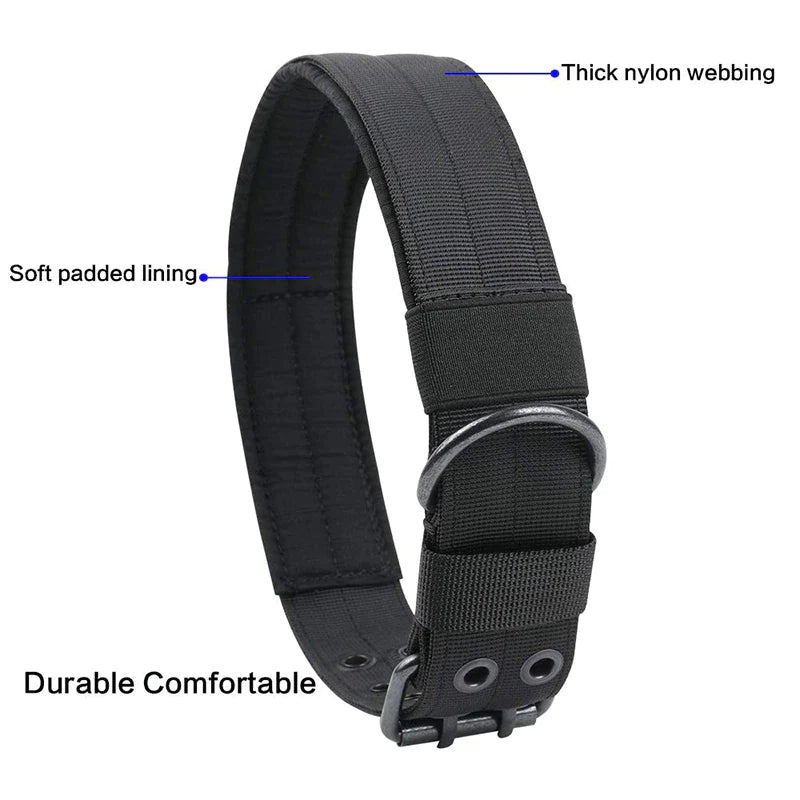 2" Wide Tactical Heavy Duty Nylon Large Dog Collar - K9 Military Style with Secure Metal Buckle for Ultimate Strength and Comfort