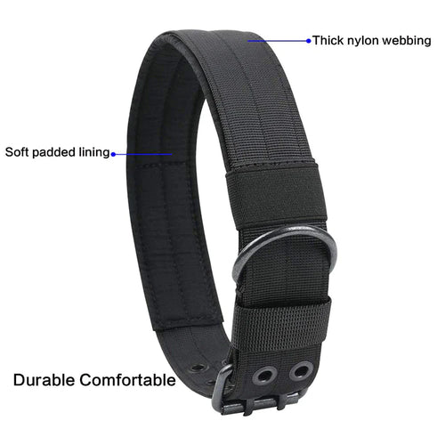 2" Wide Tactical Heavy Duty Nylon Large Dog Collar - K9 Military Style with Secure Metal Buckle for Ultimate Strength and Comfort