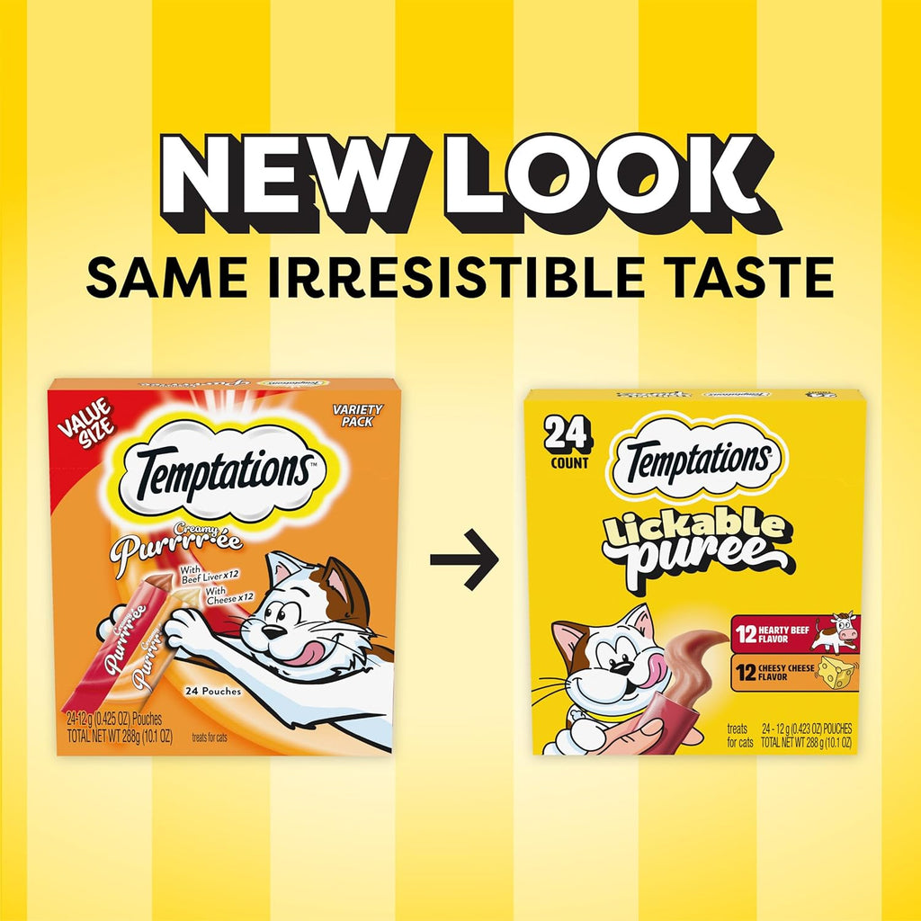 Indulgent Creamy Puree Cat Treats - Beef Liver & Cheese Variety Pack, 24 Squeezable Tubes, 0.42 Oz Each