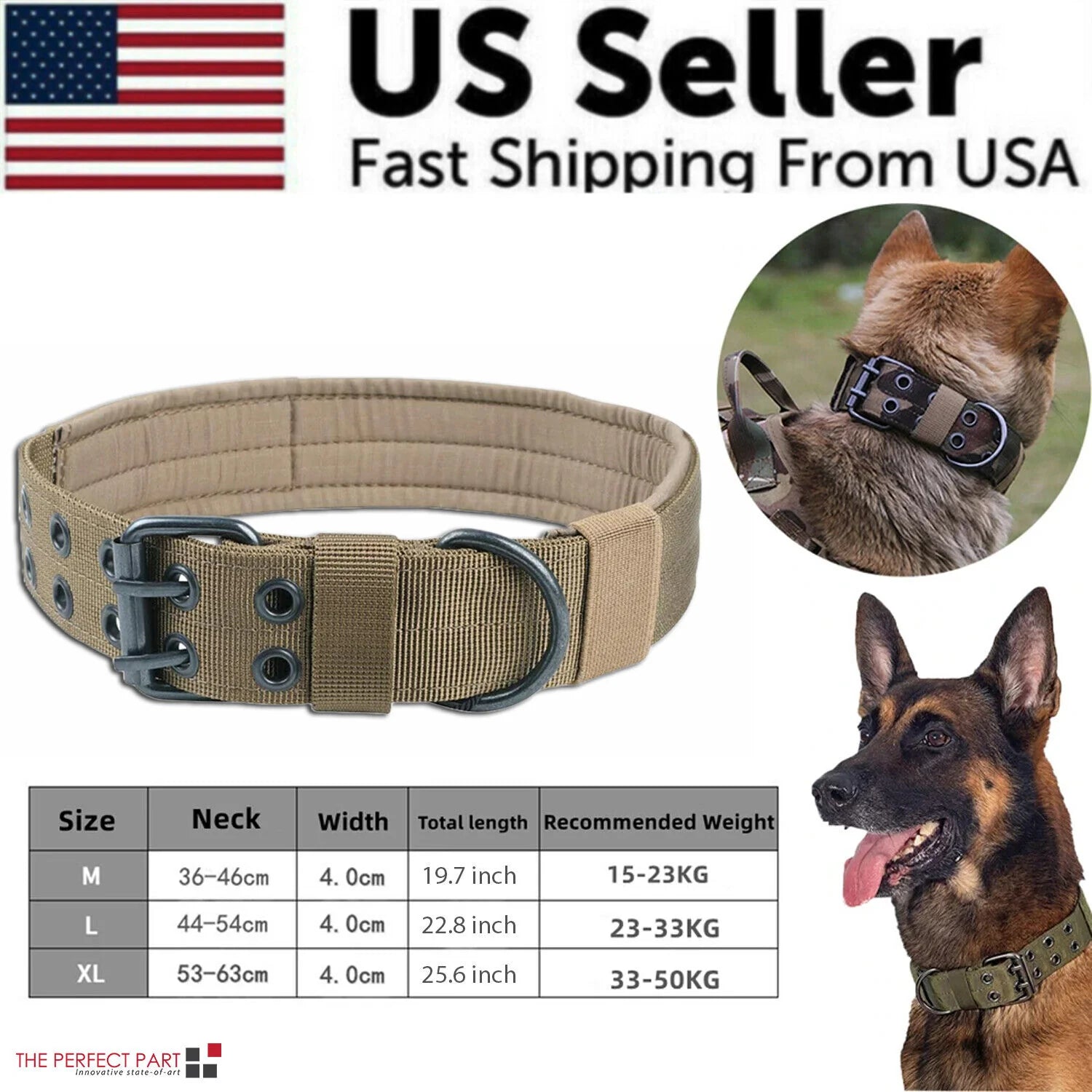 2" Wide Tactical Heavy Duty Nylon Large Dog Collar - K9 Military Style with Secure Metal Buckle for Ultimate Strength and Comfort