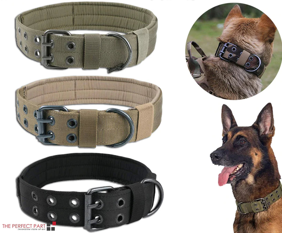 2" Wide Tactical Heavy Duty Nylon Large Dog Collar - K9 Military Style with Secure Metal Buckle for Ultimate Strength and Comfort