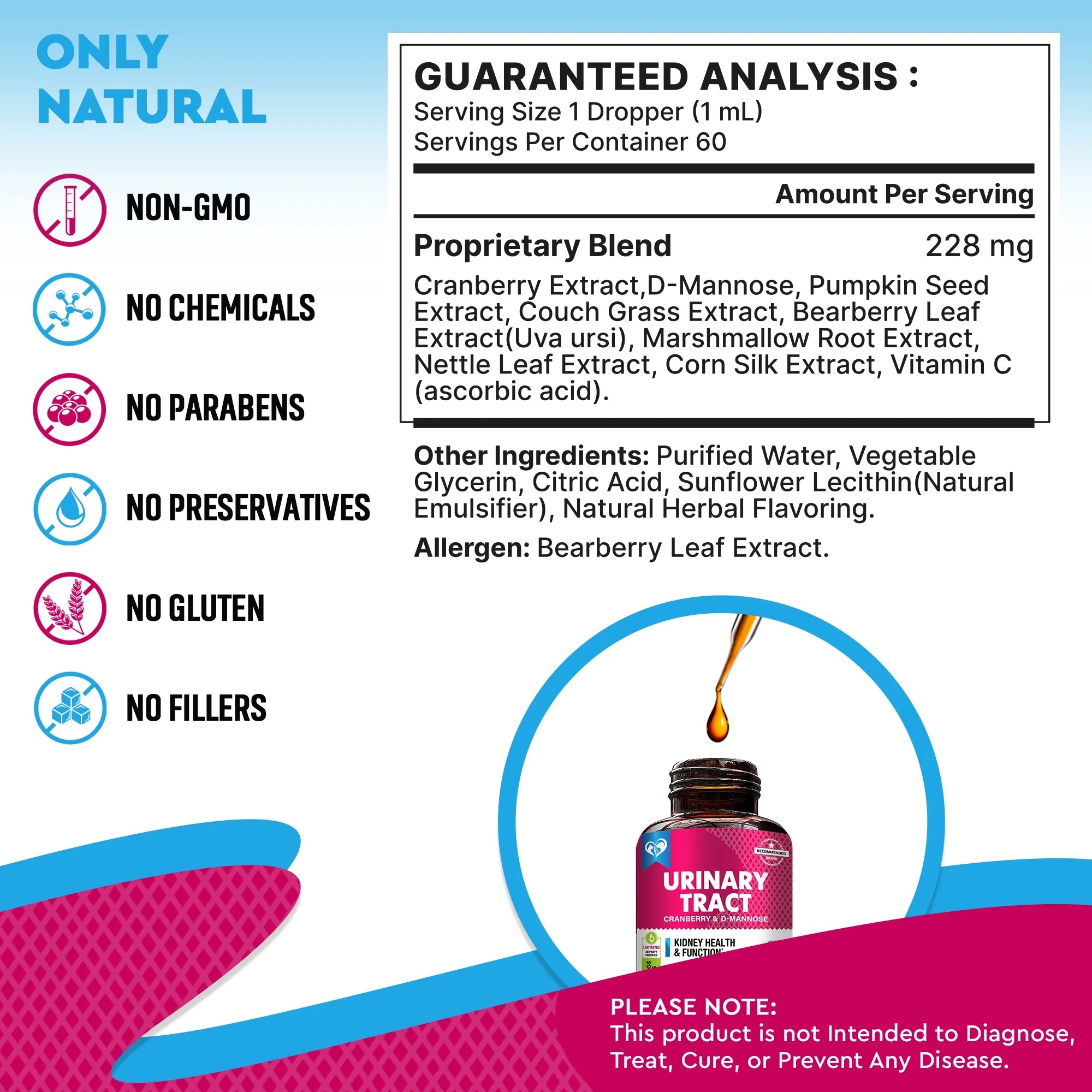 Premium Urinary Tract Support Liquid Drops for Dogs & Cats - Cranberry & D-Mannose for Optimal Kidney & Bladder Health