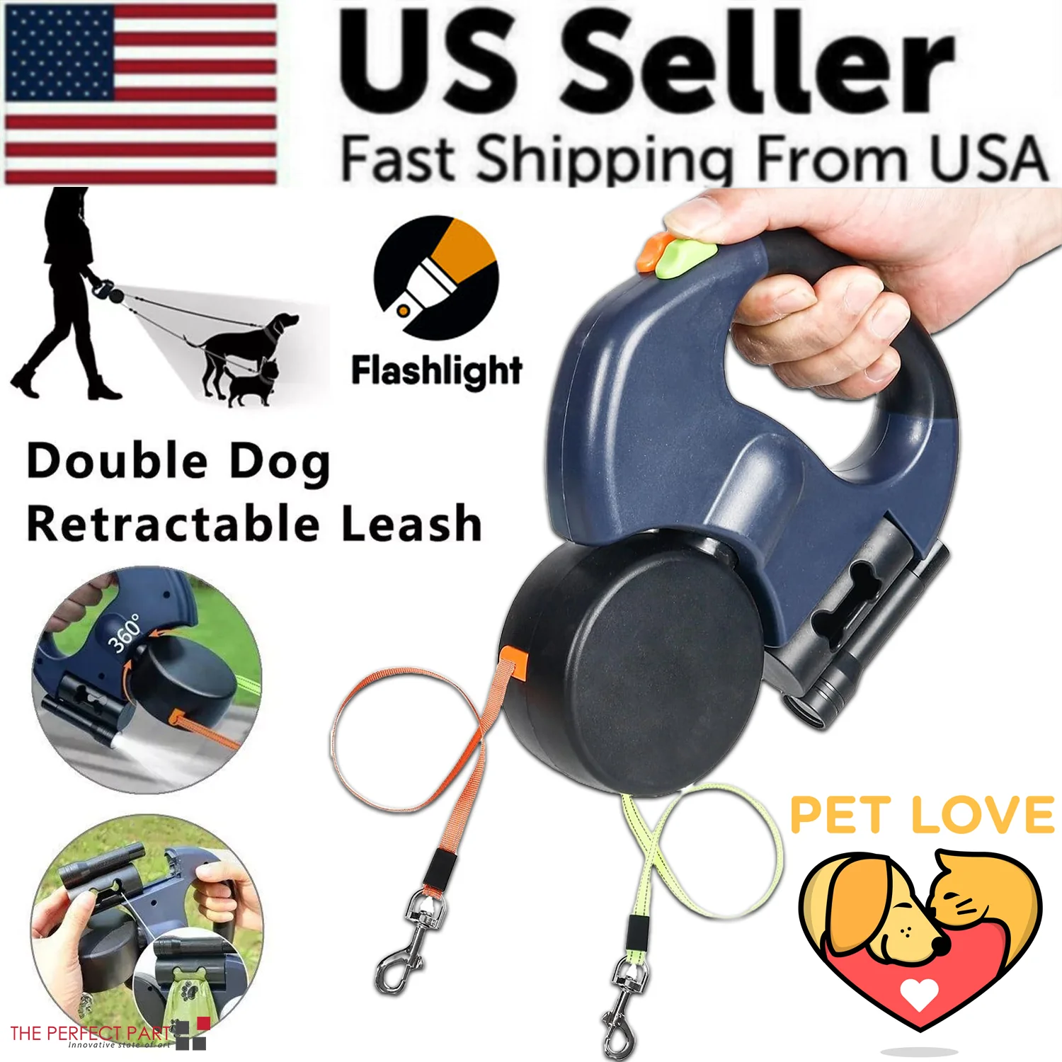 Revolutionary Dual Pet Leash - Retractable Reflective 360° Swivel for Effortless Double Dog Walking!