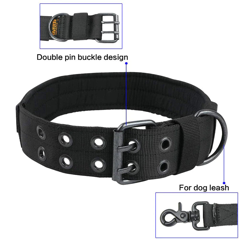 2" Wide Tactical Heavy Duty Nylon Large Dog Collar - K9 Military Style with Secure Metal Buckle for Ultimate Strength and Comfort