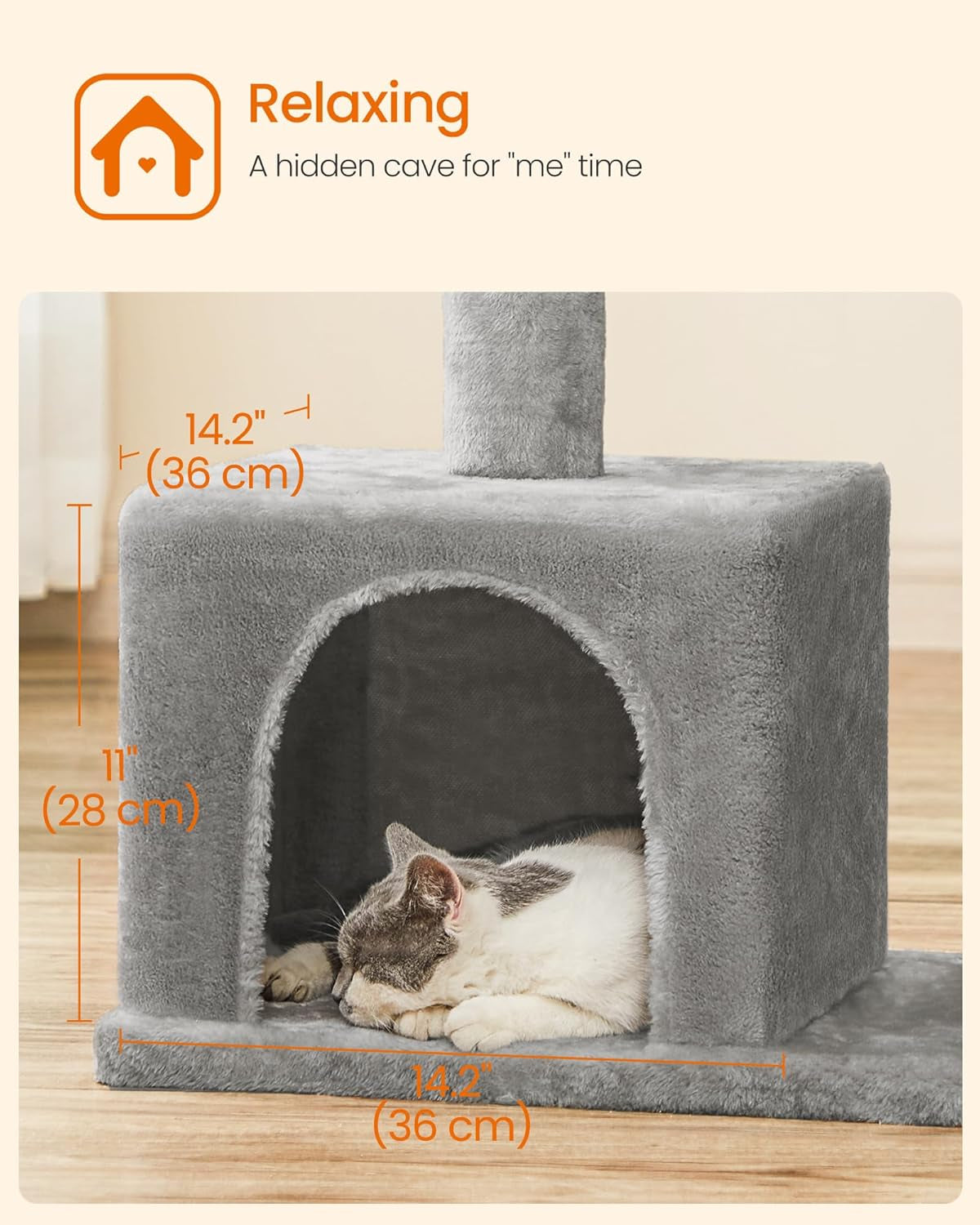 Deluxe 33.1-Inch Cat Tree Tower for Large Cats - Plush Condo, Spacious Perch, 2 Cozy Caves, and Scratching Post in Light Gray
