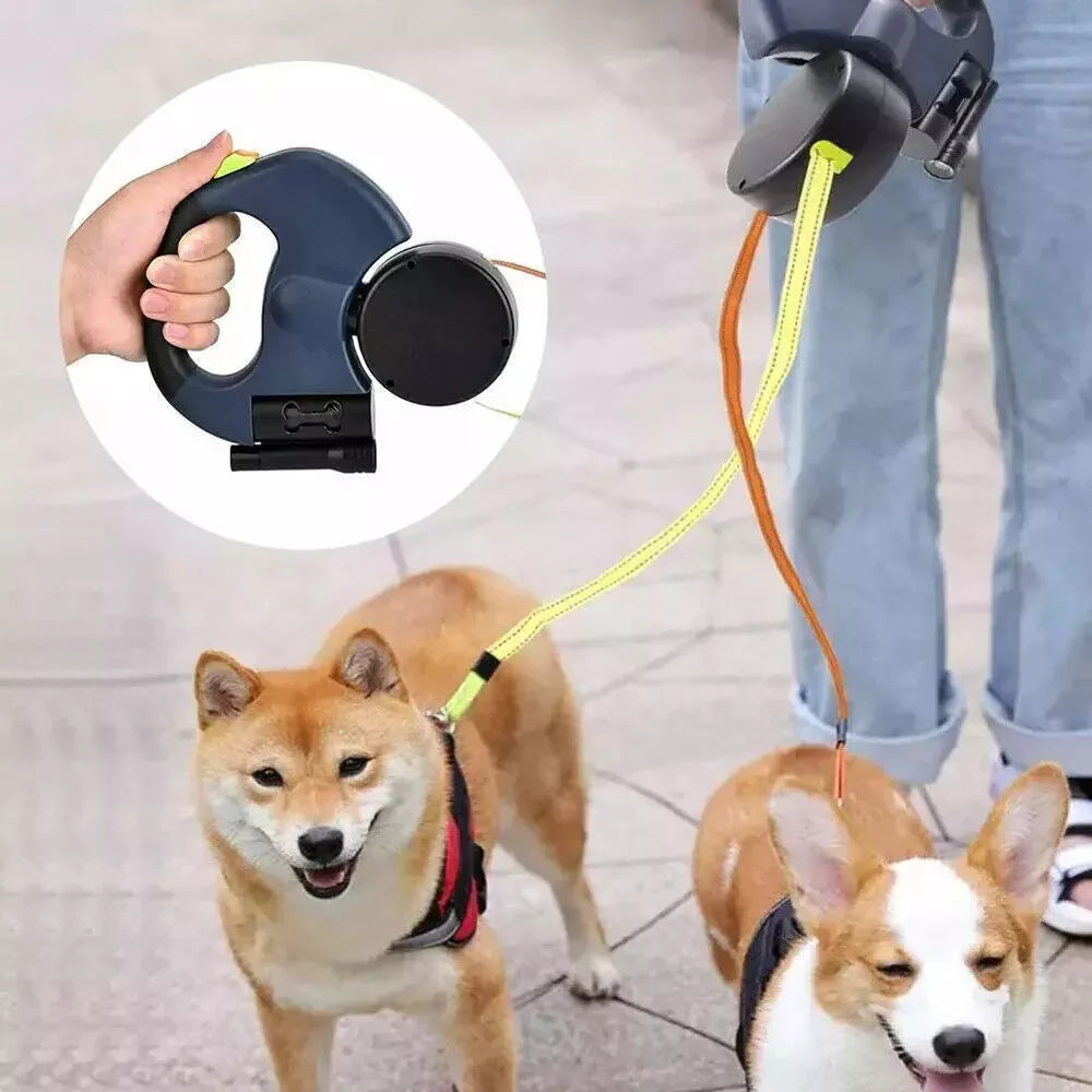 Revolutionary Dual Pet Leash - Retractable Reflective 360° Swivel for Effortless Double Dog Walking!