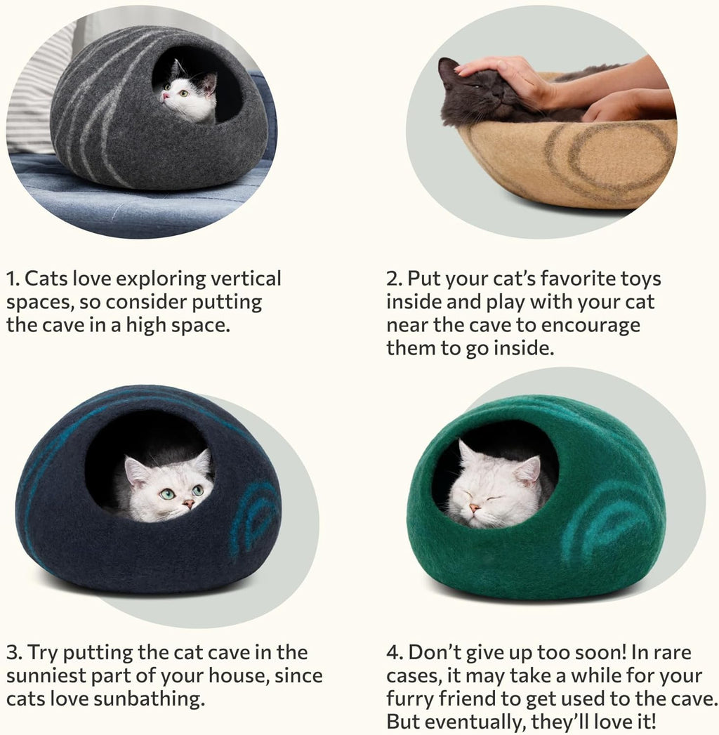 Luxurious Aquamarine Medium Felt Cat Cave Bed for Ultimate Comfort
