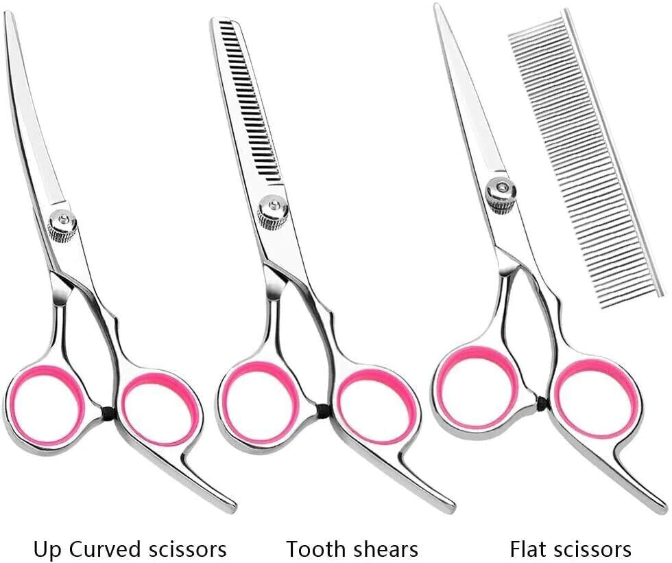Professional Pet Dog Grooming Scissors Set - Stainless Steel Straight, Curved, and Thinning Shears