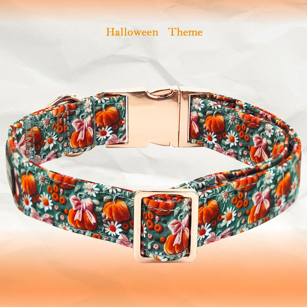 Adorable Fall Dog Collar - Halloween Pumpkin & Flower Print, Adjustable Cotton Collars for All Breeds, Perfect for Stylish Pets!