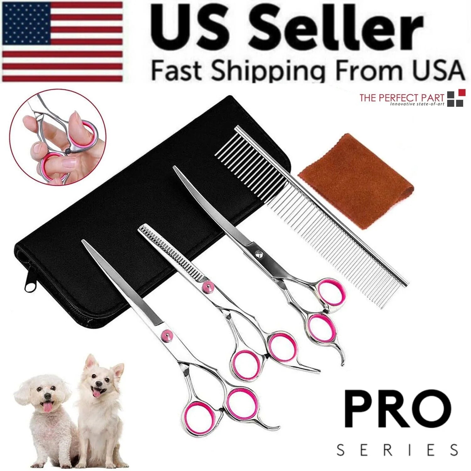 Professional Pet Dog Grooming Scissors Set - Stainless Steel Straight, Curved, and Thinning Shears