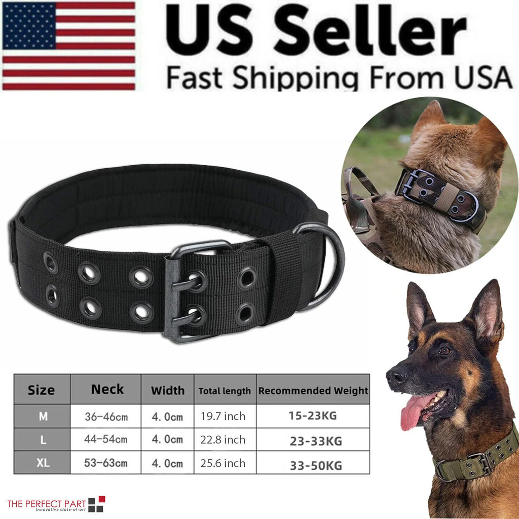 2" Wide Tactical Heavy Duty Nylon Large Dog Collar - K9 Military Style with Secure Metal Buckle for Ultimate Strength and Comfort