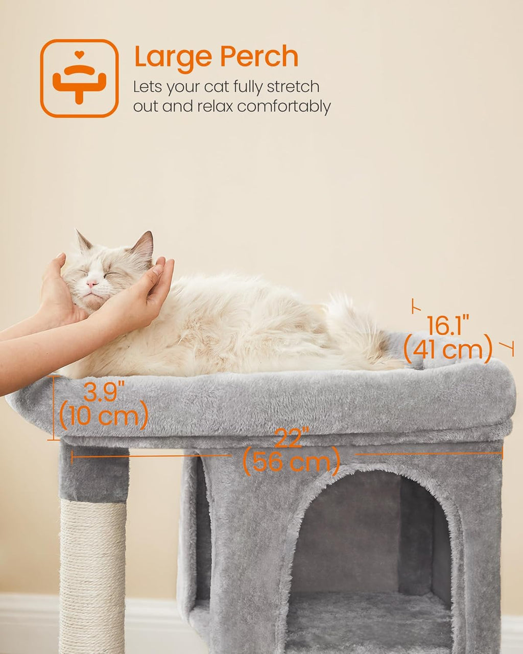 Deluxe 33.1-Inch Cat Tree Tower for Large Cats - Plush Condo, Spacious Perch, 2 Cozy Caves, and Scratching Post in Light Gray