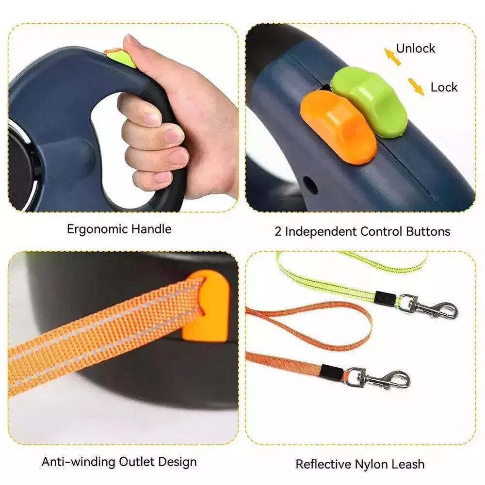Revolutionary Dual Pet Leash - Retractable Reflective 360° Swivel for Effortless Double Dog Walking!