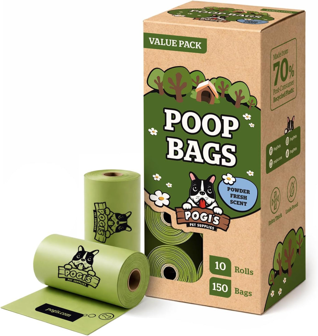 Pogi's Extra Thick Leak-Proof Dog Poop Bags - Fresh Scent, 150 Count (10 Rolls)
