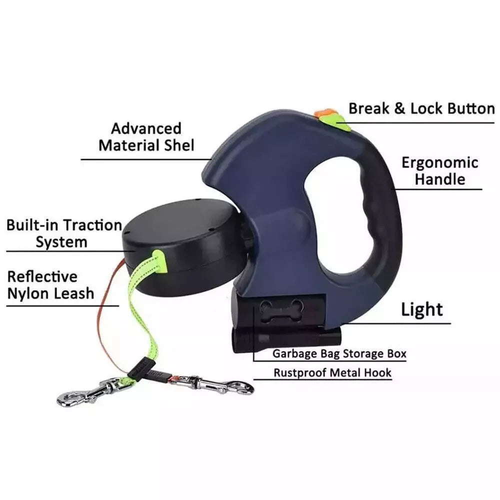 Revolutionary Dual Pet Leash - Retractable Reflective 360° Swivel for Effortless Double Dog Walking!