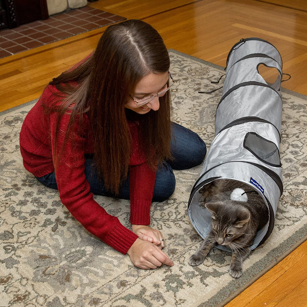 Collapsible Cat Tunnel with Peek Hole & Ball - Fun Hideaway Play Tube for Indoor Cats