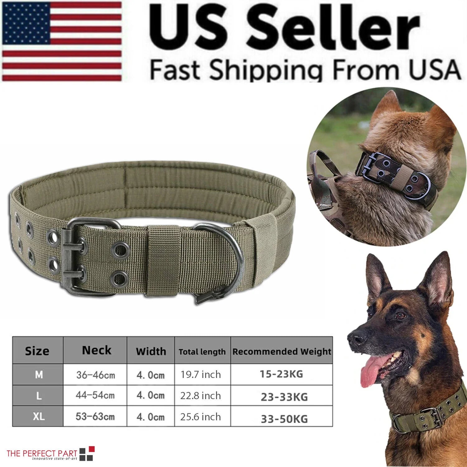2" Wide Tactical Heavy Duty Nylon Large Dog Collar - K9 Military Style with Secure Metal Buckle for Ultimate Strength and Comfort