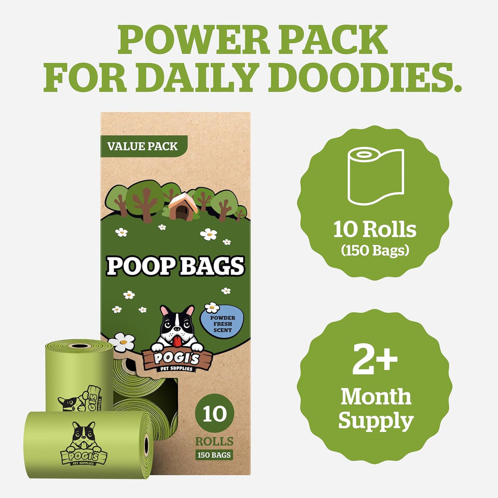 Pogi's Extra Thick Leak-Proof Dog Poop Bags - Fresh Scent, 150 Count (10 Rolls)