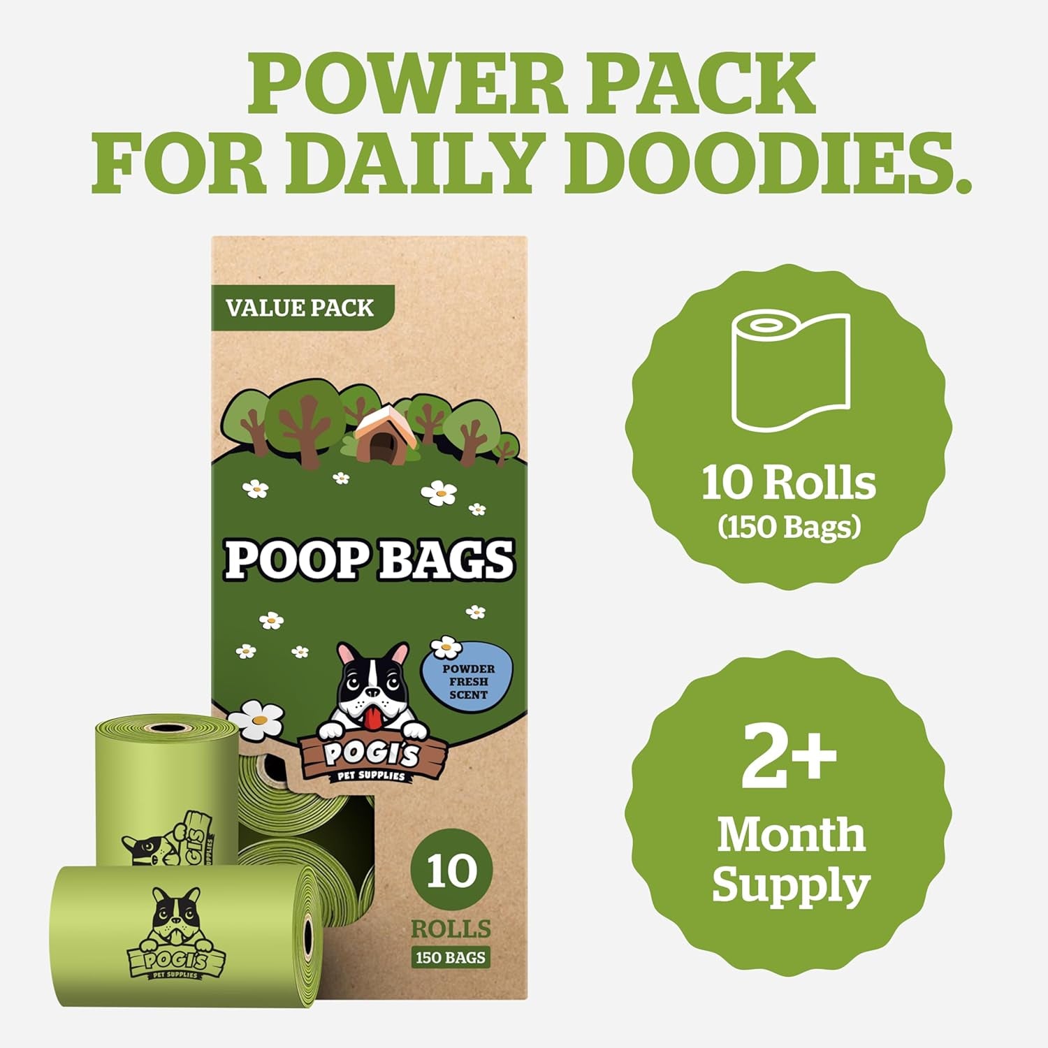 Pogi's Extra Thick Leak-Proof Dog Poop Bags - Fresh Scent, 150 Count (10 Rolls)