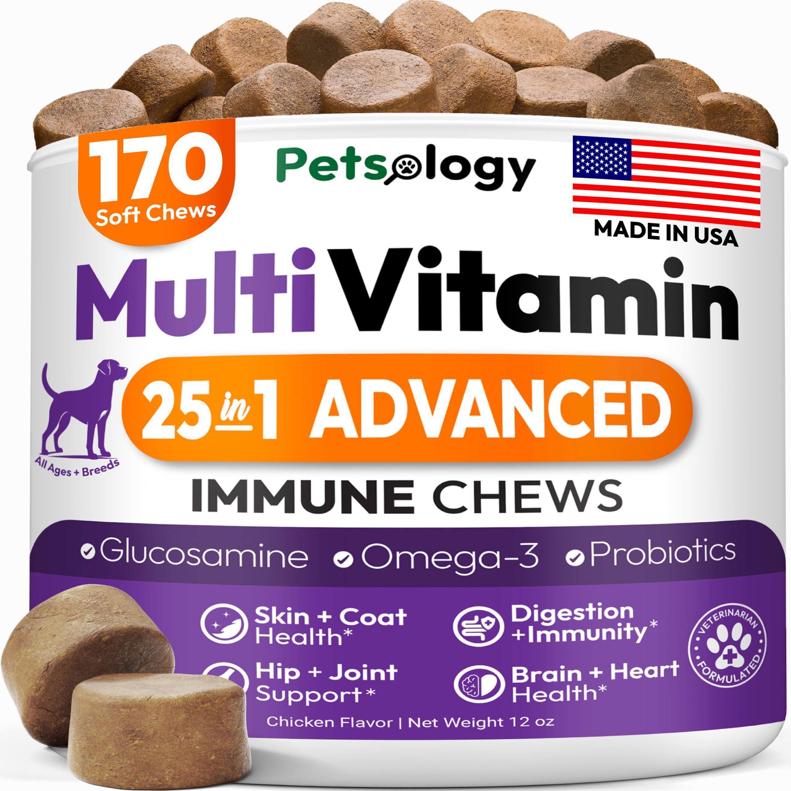 Premium Dog Multivitamin Chews with Glucosamine - 170 Delicious Hip Support Supplements