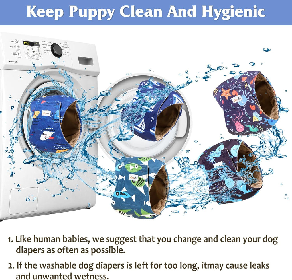 Premium Reusable Male Dog Diapers - 3 Pack Washable Belly Bands for XL Dogs, High Absorbency for Incontinence, Excitable Urination & Training (Seafloor Design)