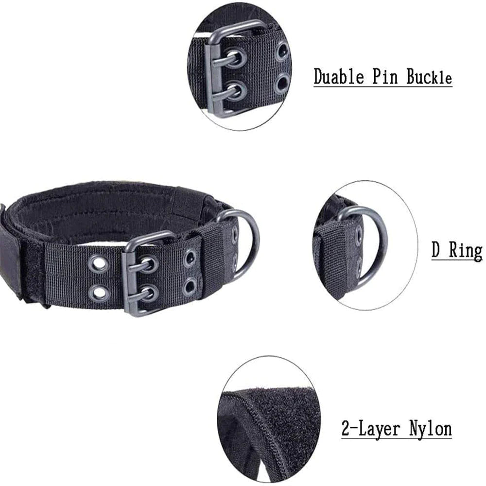 2" Wide Tactical Heavy Duty Nylon Large Dog Collar - K9 Military Style with Secure Metal Buckle for Ultimate Strength and Comfort