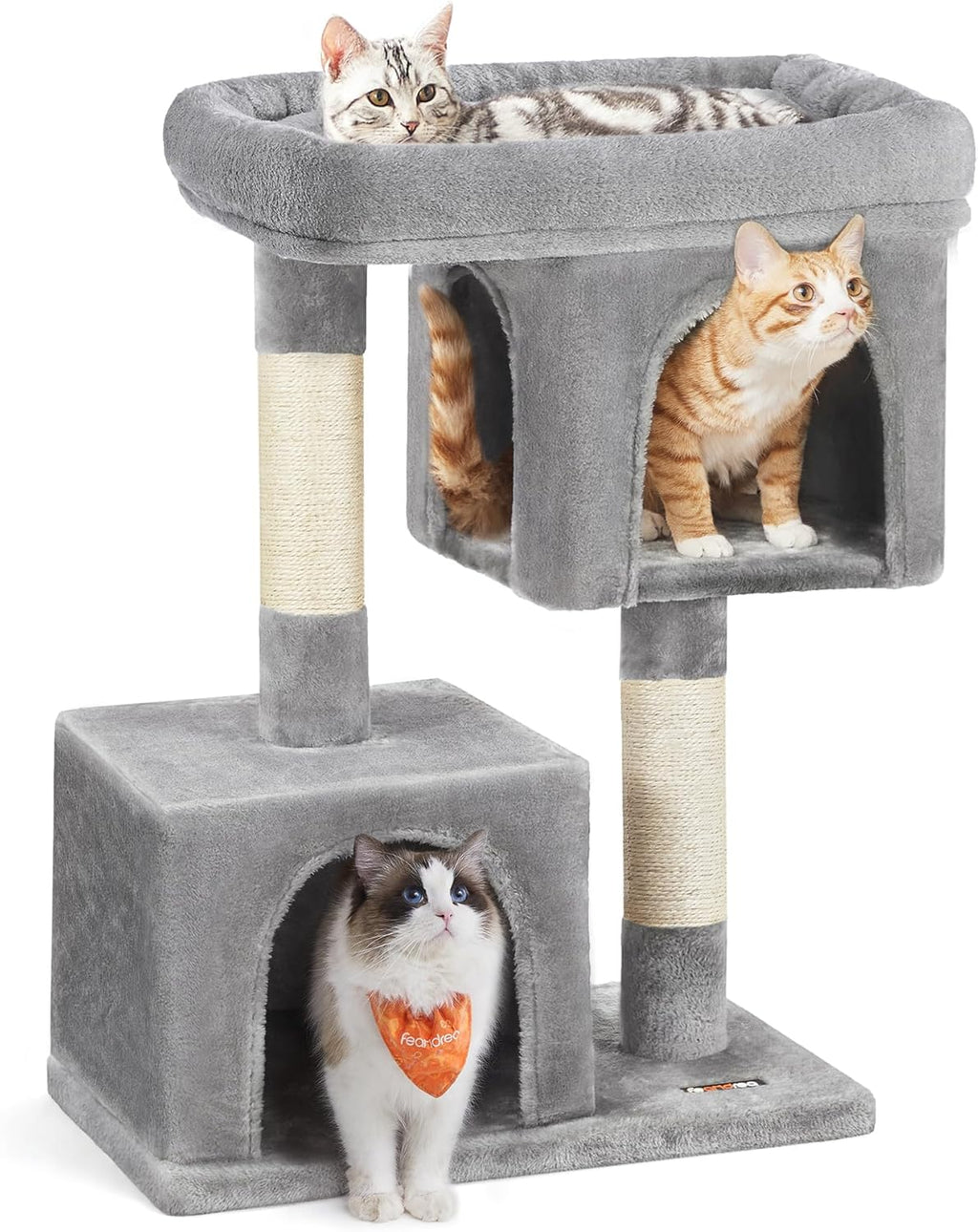 Deluxe 33.1-Inch Cat Tree Tower for Large Cats - Plush Condo, Spacious Perch, 2 Cozy Caves, and Scratching Post in Light Gray