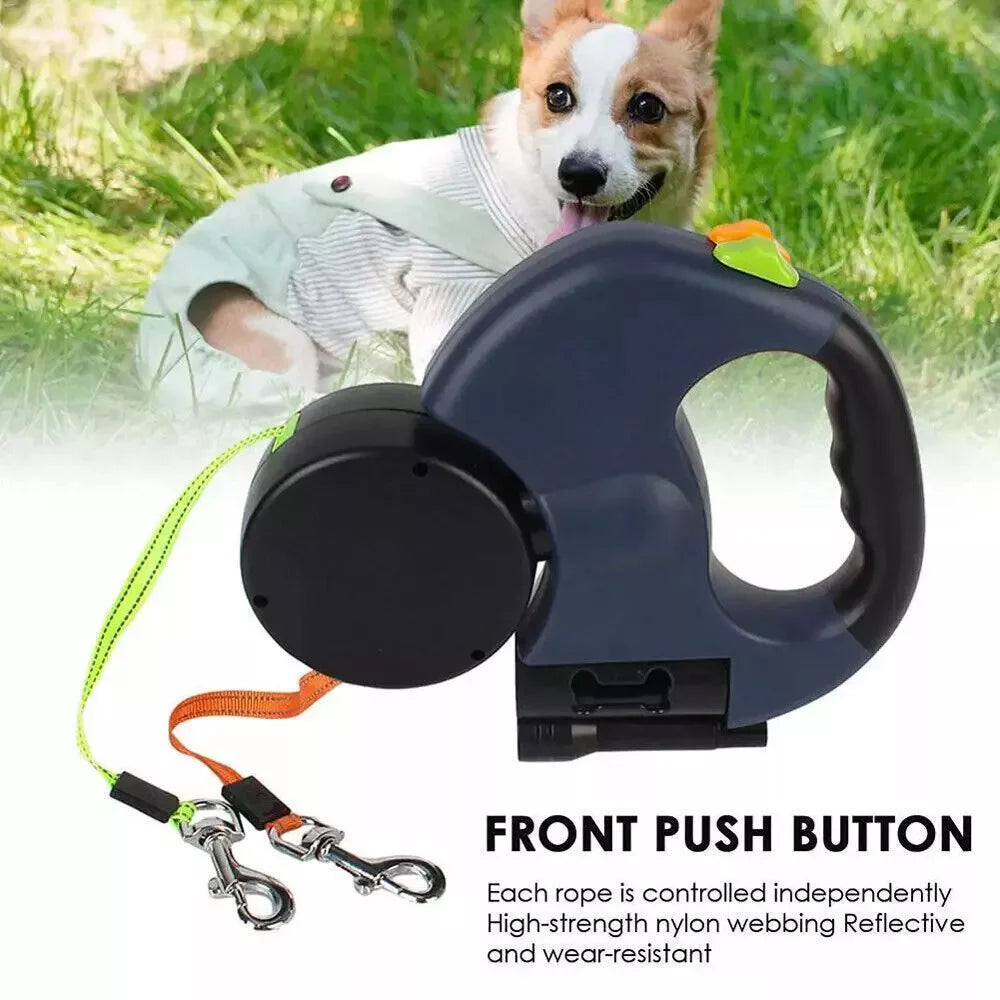Revolutionary Dual Pet Leash - Retractable Reflective 360° Swivel for Effortless Double Dog Walking!