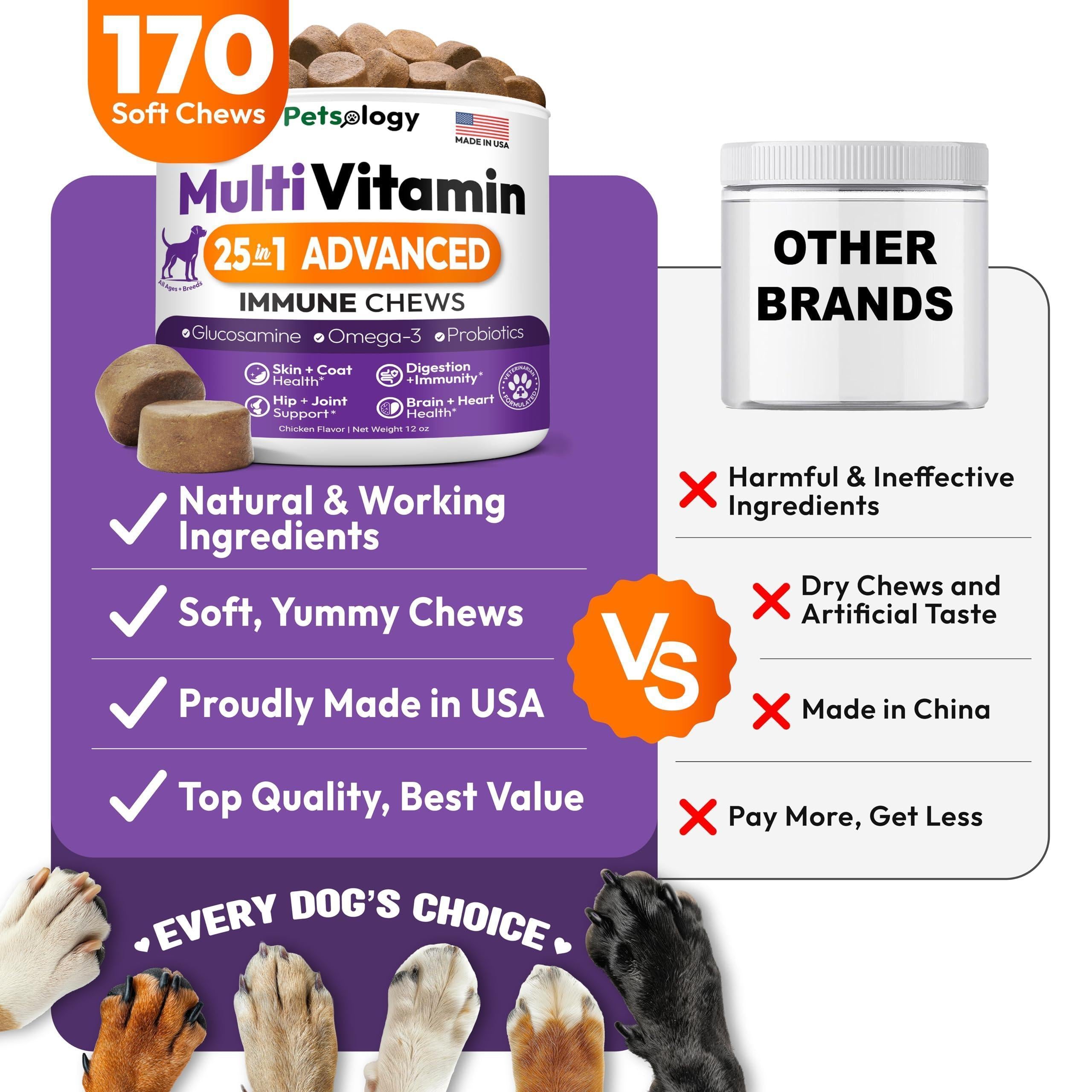 Premium Dog Multivitamin Chews with Glucosamine - 170 Delicious Hip Support Supplements