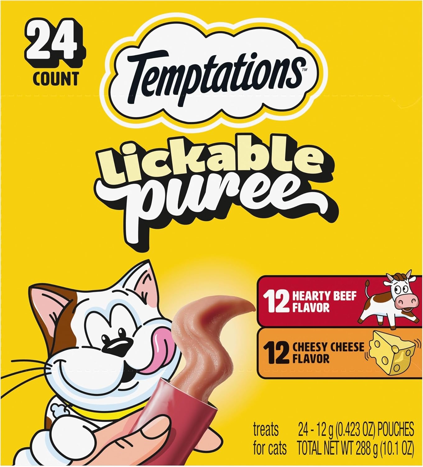 Indulgent Creamy Puree Cat Treats - Beef Liver & Cheese Variety Pack, 24 Squeezable Tubes, 0.42 Oz Each