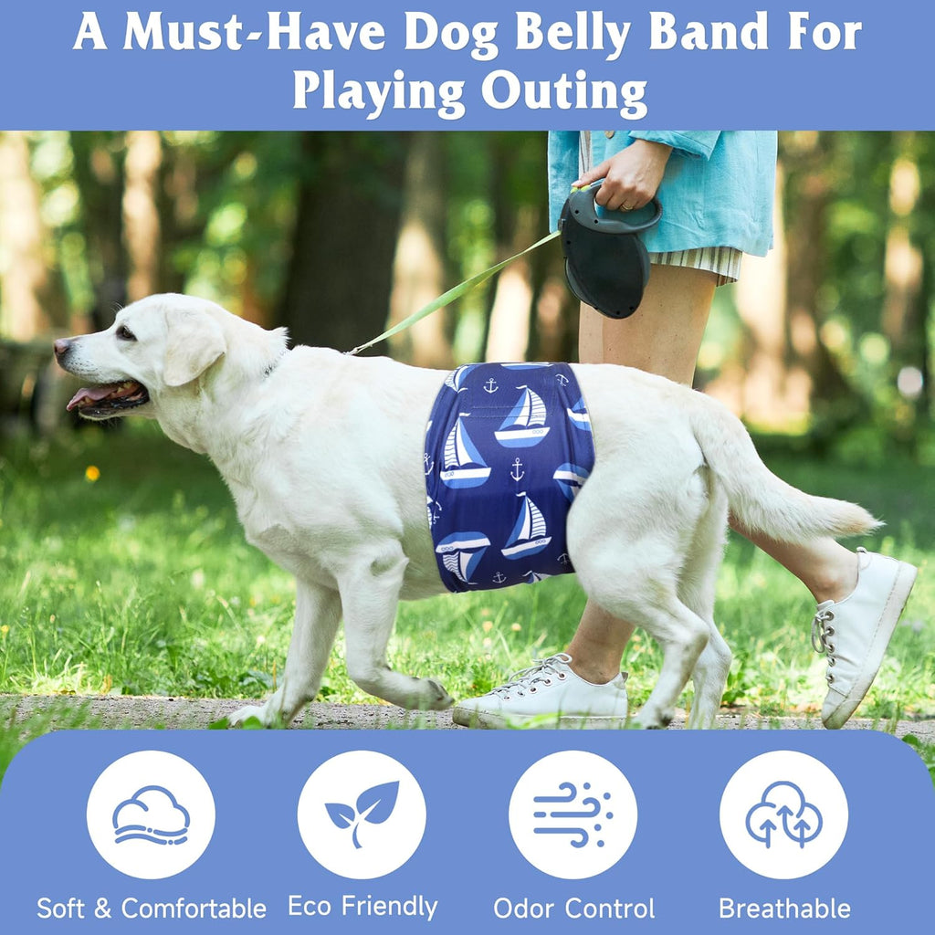 Premium Reusable Male Dog Diapers - 3 Pack Washable Belly Bands for XL Dogs, High Absorbency for Incontinence, Excitable Urination & Training (Seafloor Design)
