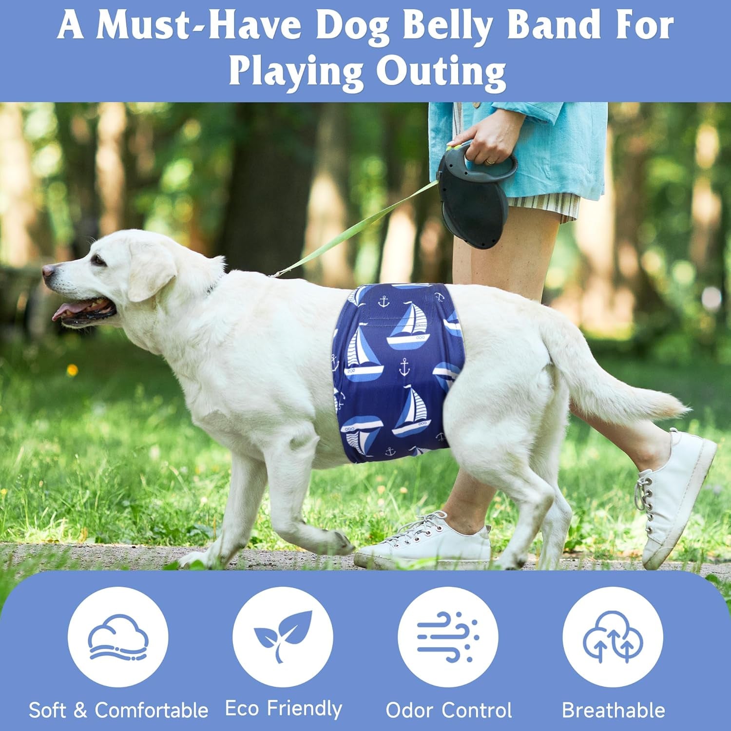Premium Reusable Male Dog Diapers - 3 Pack Washable Belly Bands for XL Dogs, High Absorbency for Incontinence, Excitable Urination & Training (Seafloor Design)