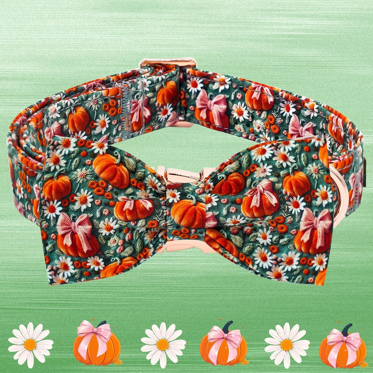 Adorable Fall Dog Collar - Halloween Pumpkin & Flower Print, Adjustable Cotton Collars for All Breeds, Perfect for Stylish Pets!