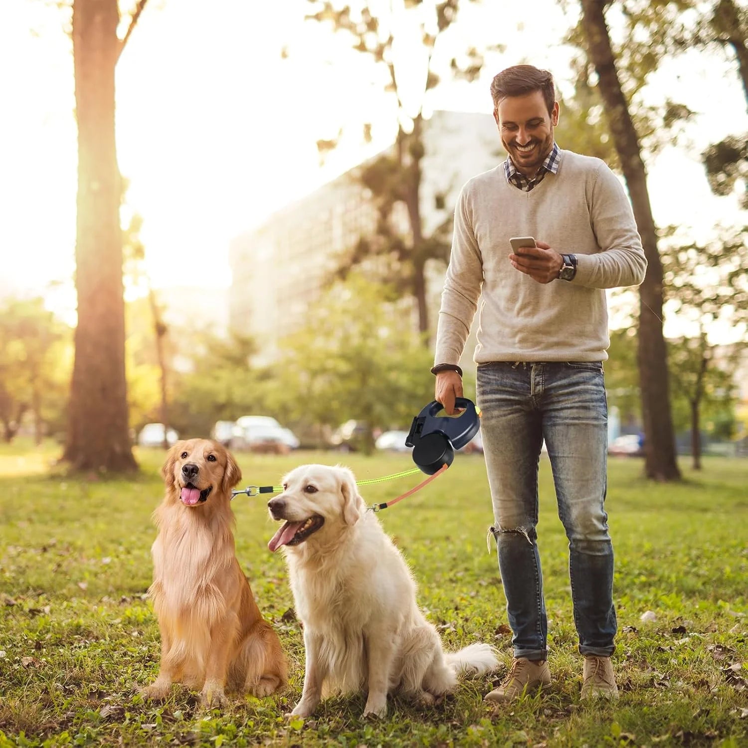 Revolutionary Dual Pet Leash - Retractable Reflective 360° Swivel for Effortless Double Dog Walking!