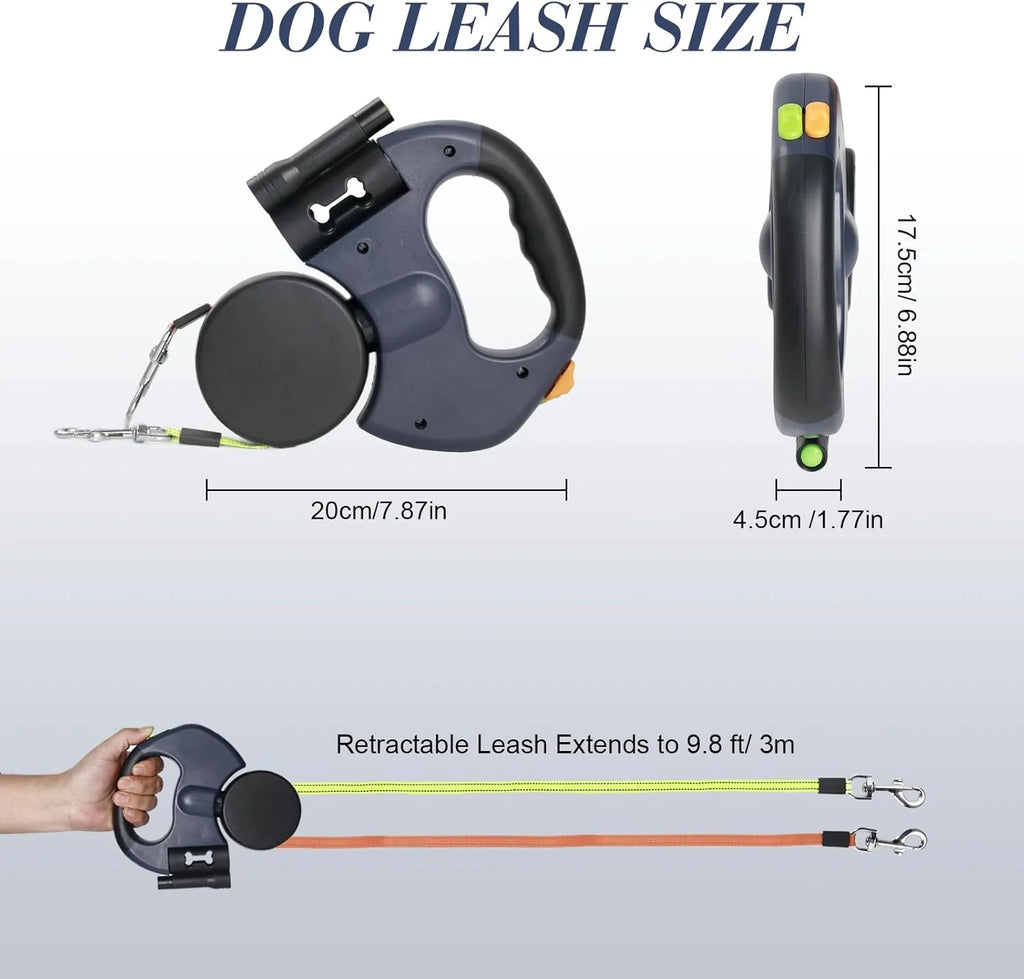 Revolutionary Dual Pet Leash - Retractable Reflective 360° Swivel for Effortless Double Dog Walking!
