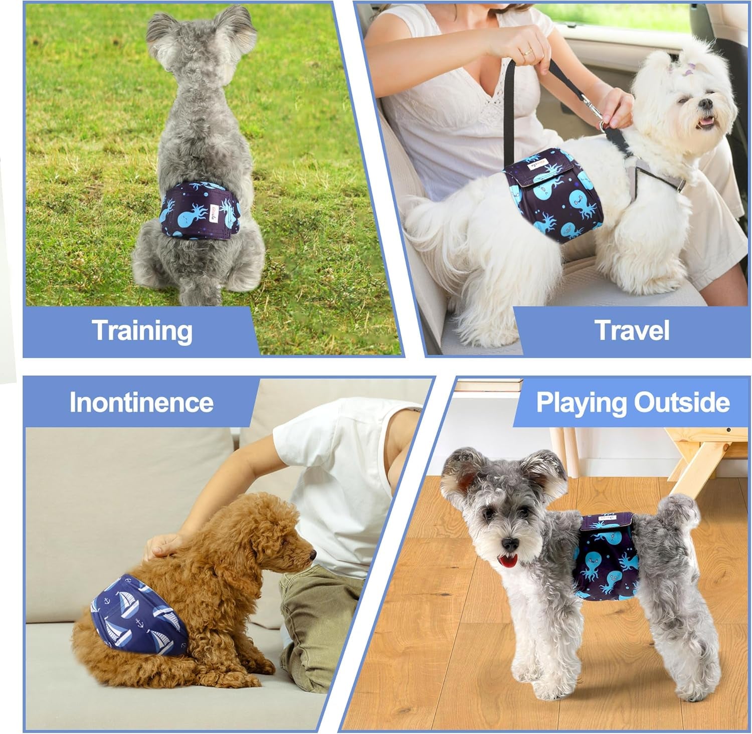 Premium Reusable Male Dog Diapers - 3 Pack Washable Belly Bands for XL Dogs, High Absorbency for Incontinence, Excitable Urination & Training (Seafloor Design)
