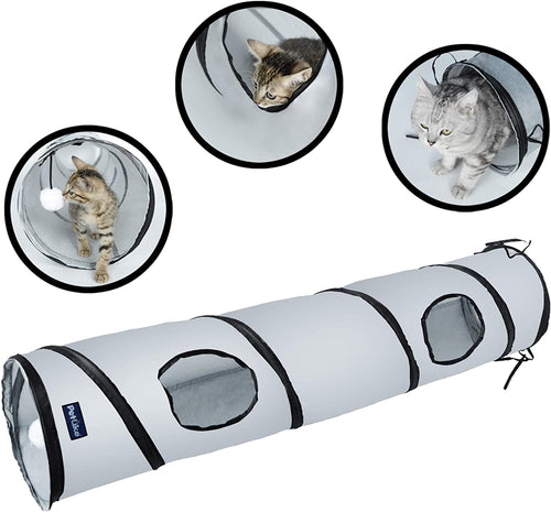 Collapsible Cat Tunnel with Peek Hole & Ball - Fun Hideaway Play Tube for Indoor Cats