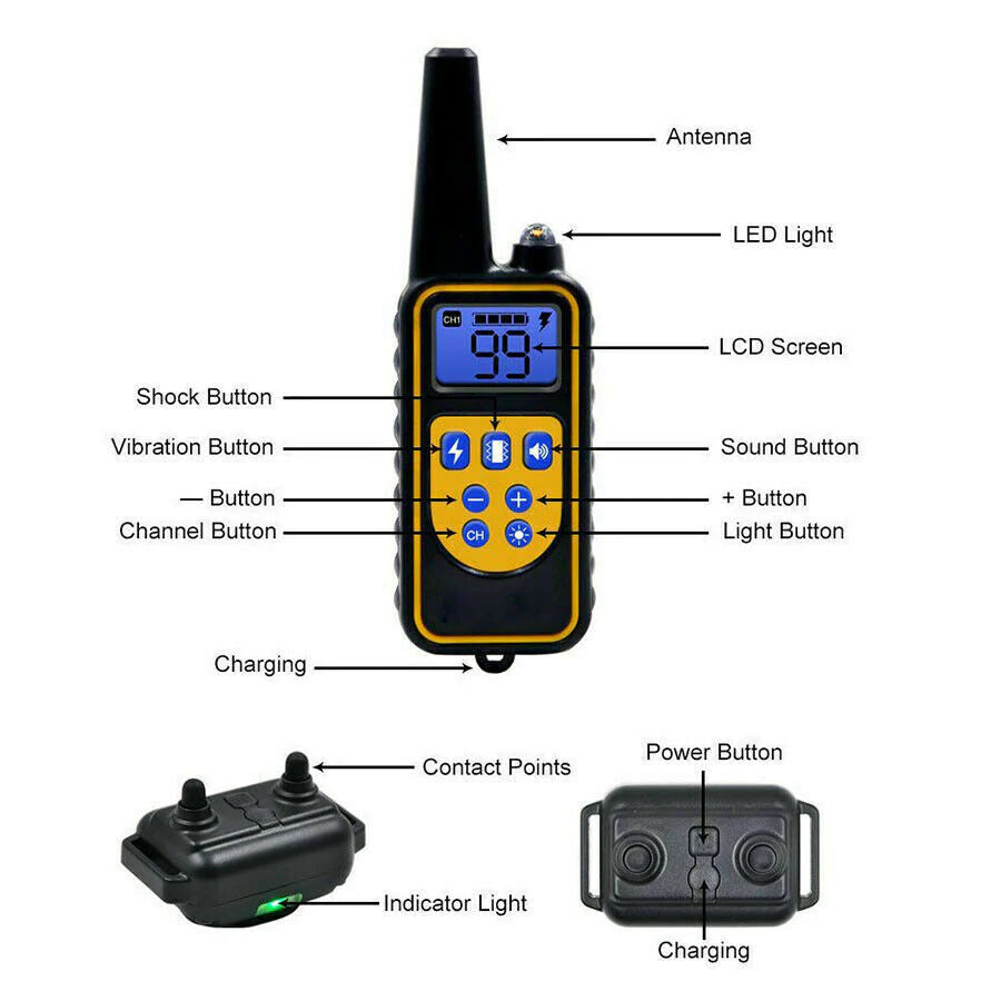 3000 FT Rechargeable Dog Training Collar - Waterproof Remote Shock Trainer for Effective Pet Obedience