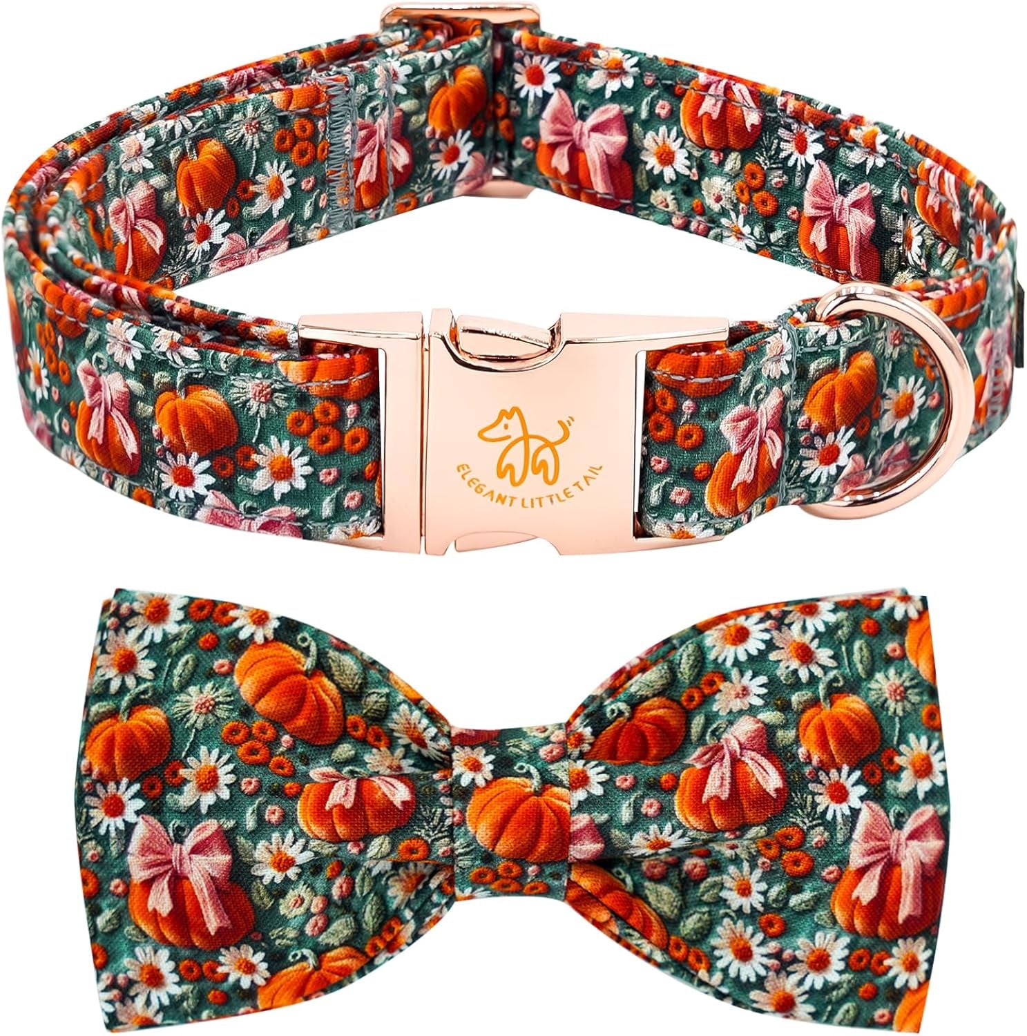 Adorable Fall Dog Collar - Halloween Pumpkin & Flower Print, Adjustable Cotton Collars for All Breeds, Perfect for Stylish Pets!