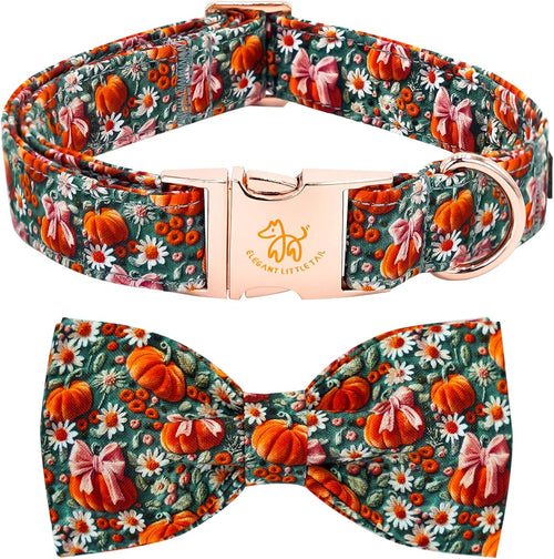 Adorable Fall Dog Collar - Halloween Pumpkin & Flower Print, Adjustable Cotton Collars for All Breeds, Perfect for Stylish Pets!