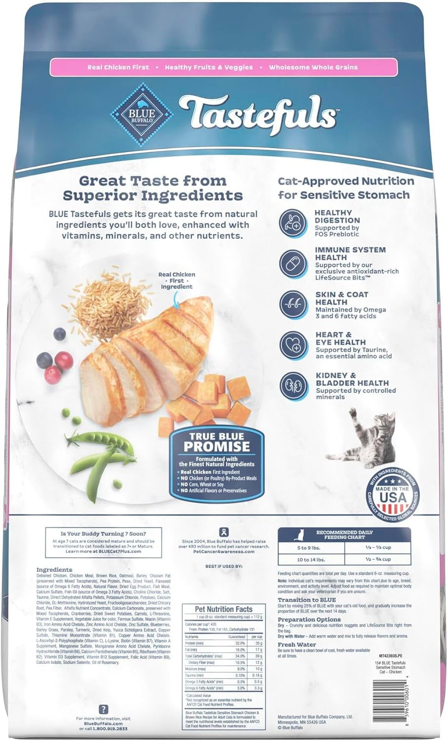 Tastefuls Natural Chicken & Brown Rice Dry Cat Food for Sensitive Stomachs - 15-Lb Bag
