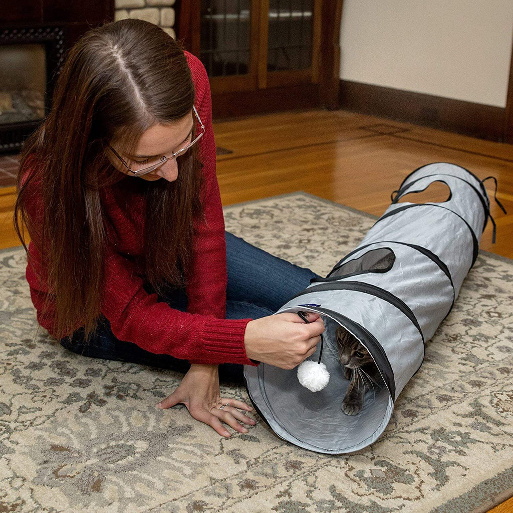 Collapsible Cat Tunnel with Peek Hole & Ball - Fun Hideaway Play Tube for Indoor Cats