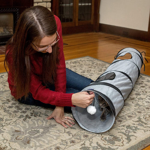 Collapsible Cat Tunnel with Peek Hole & Ball - Fun Hideaway Play Tube for Indoor Cats