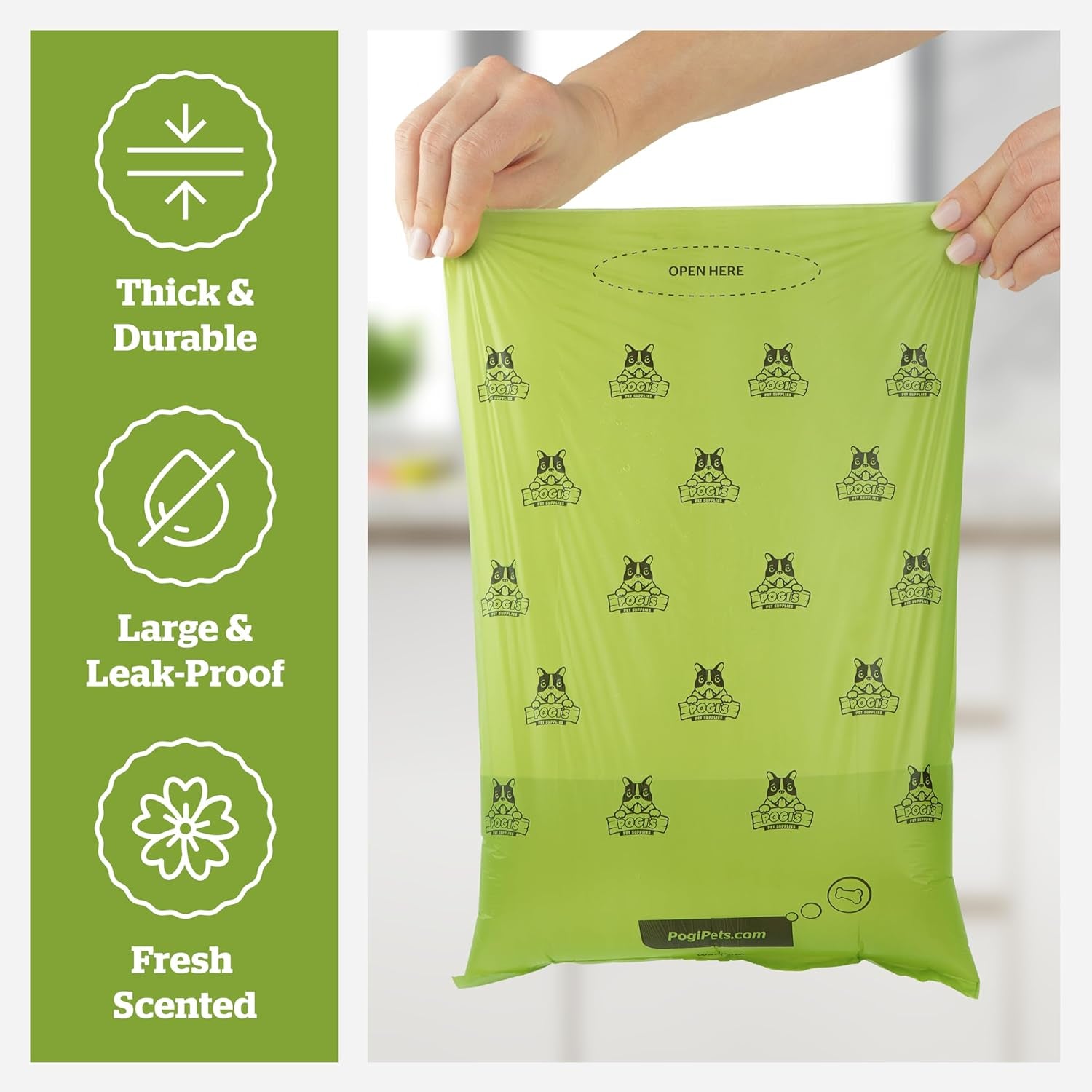 Pogi's Extra Thick Leak-Proof Dog Poop Bags - Fresh Scent, 150 Count (10 Rolls)