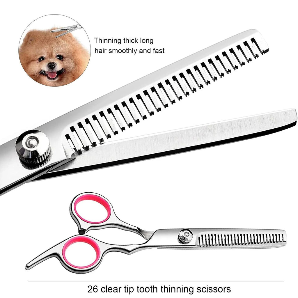 Professional Pet Dog Grooming Scissors Set - Stainless Steel Straight, Curved, and Thinning Shears
