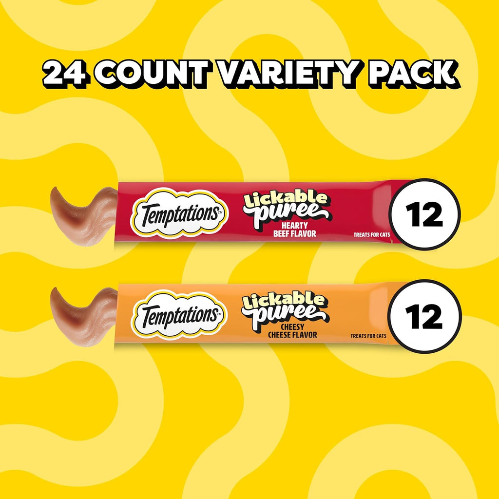 Indulgent Creamy Puree Cat Treats - Beef Liver & Cheese Variety Pack, 24 Squeezable Tubes, 0.42 Oz Each